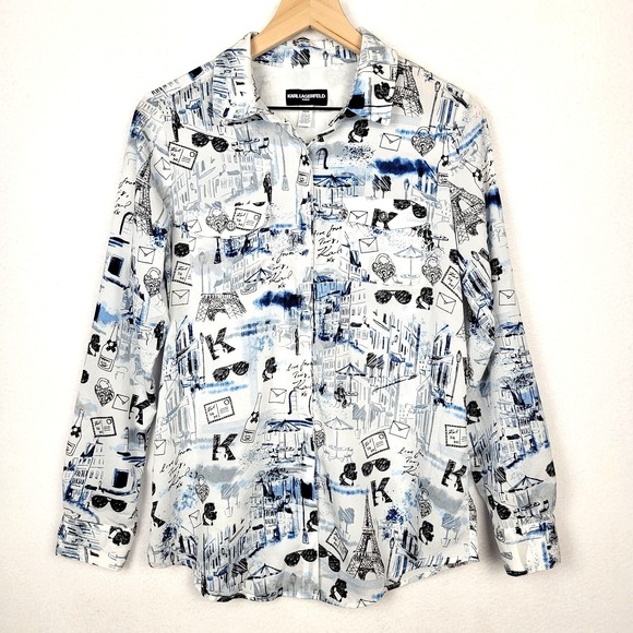 Karl Lagerfeld Tops - Karl Lagerfeld Paris Womens Long Sleeve Whimsical Blouse S Long Sleeve Button Up